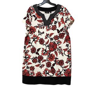 Susan Graver Weekend Floral Dress Large Red Black White Stretch Knit